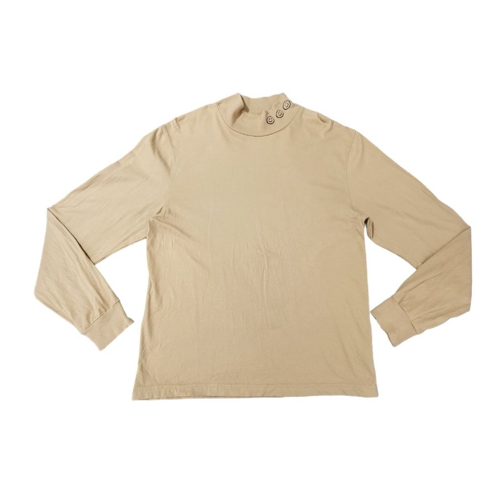 Men's Urban Outfitters Smiley Face Mock Neck Long Sleeves Tan Shirt